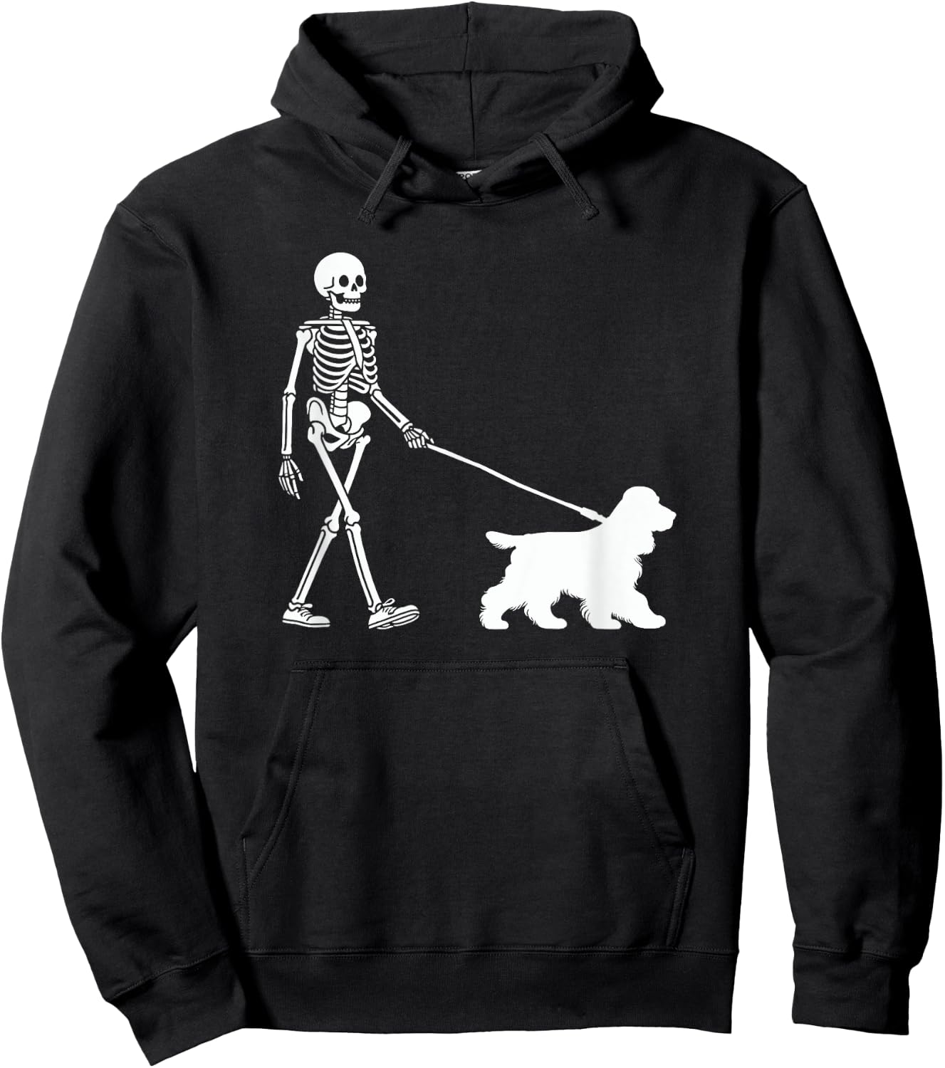 Skeleton Walking a Dog Cocker Spaniel Halloween Outfit Hoodie - Hoodie | Black