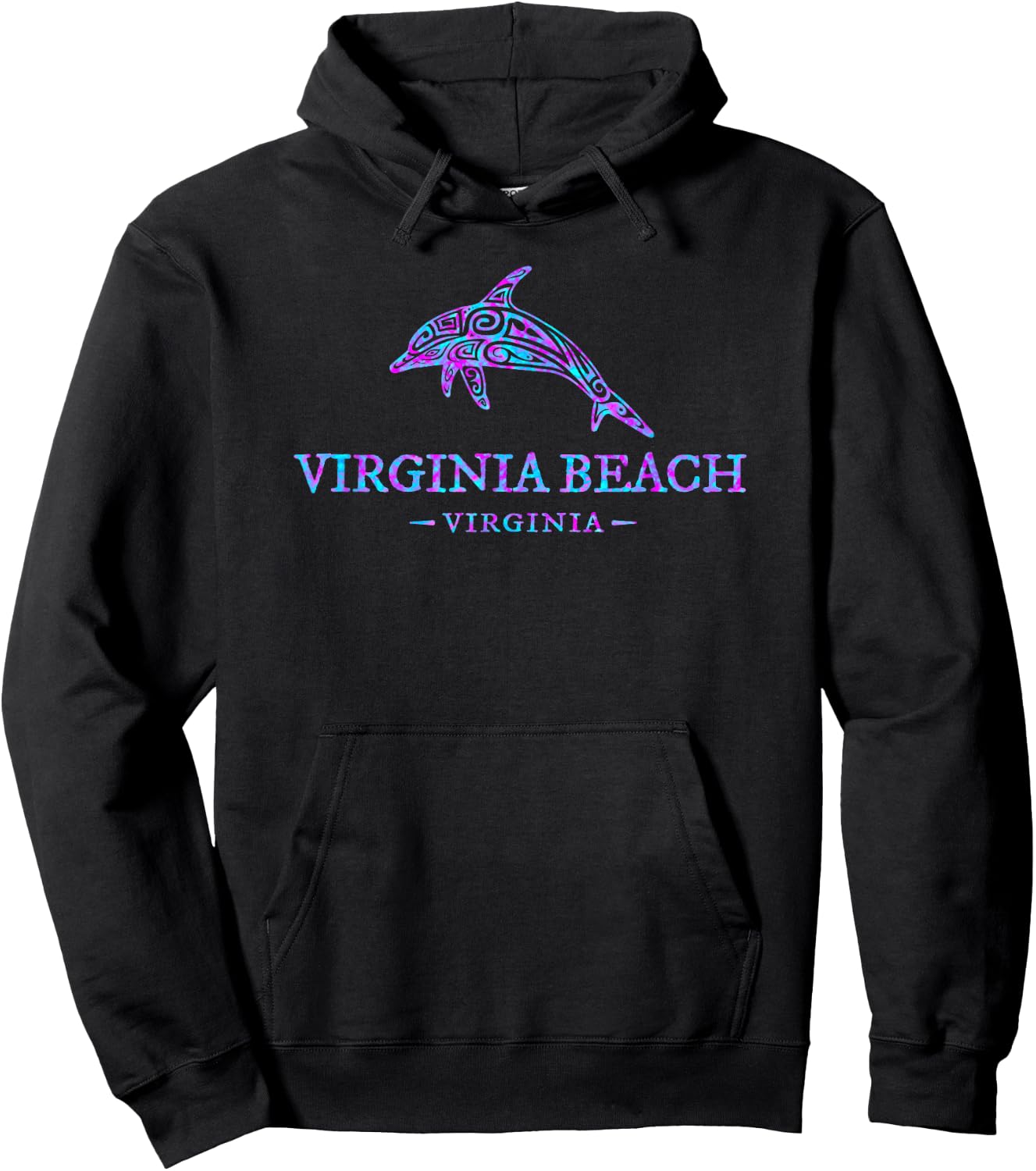 Virginia Beach Virginia Colorful Dolphin Vacation Souvenir Women Kids Hoodie - Hoodie | Black