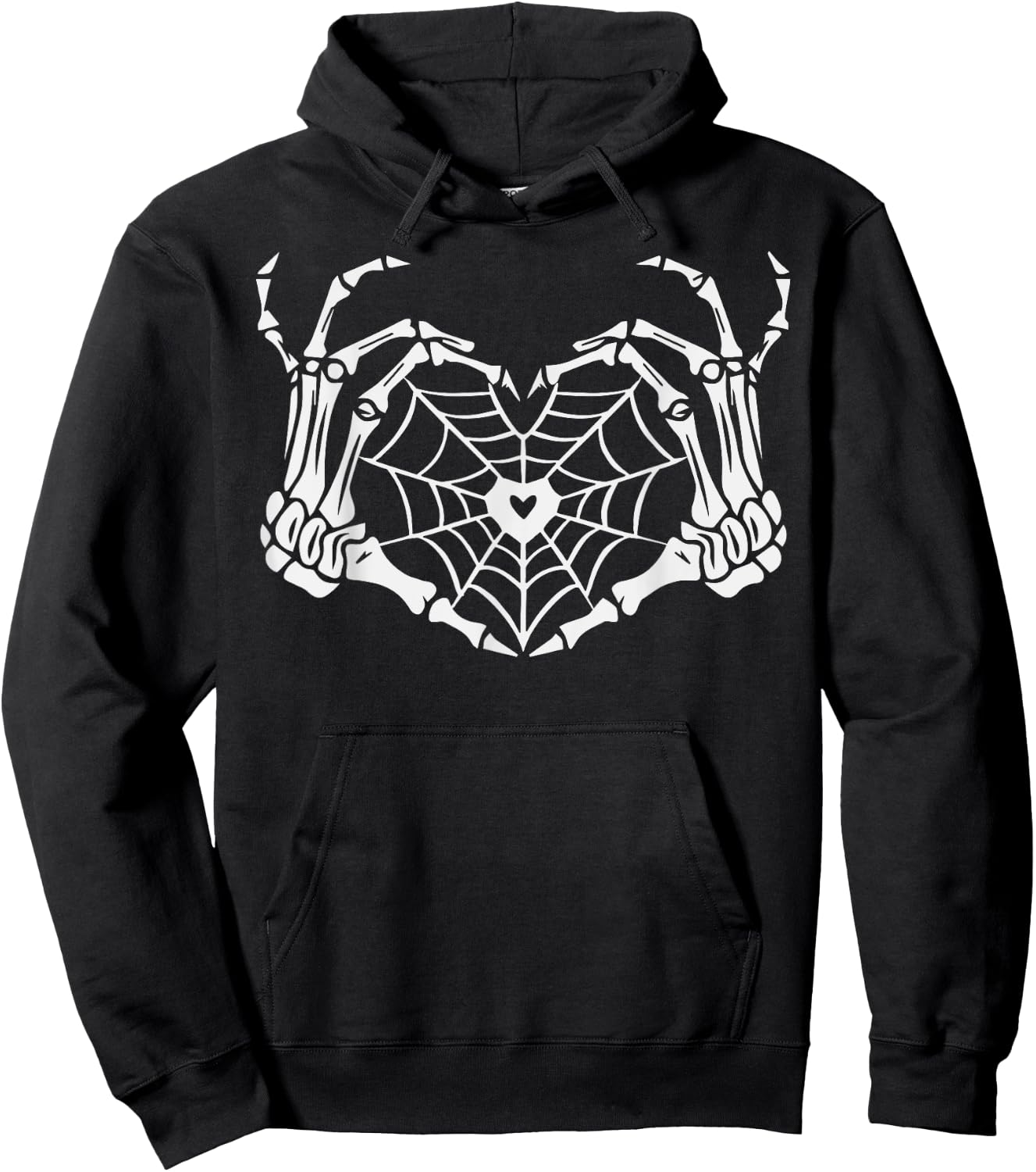 Skeleton Hand Heart Spiderweb Halloween Cobweb Party Costume Hoodie - Hoodie | Black