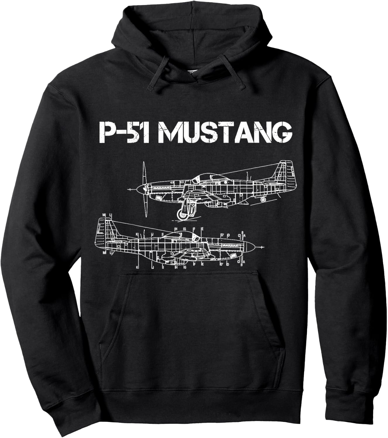North American P-51 Mustang WW2 Fighter Blueprint Hoodie - Hoodie | Black