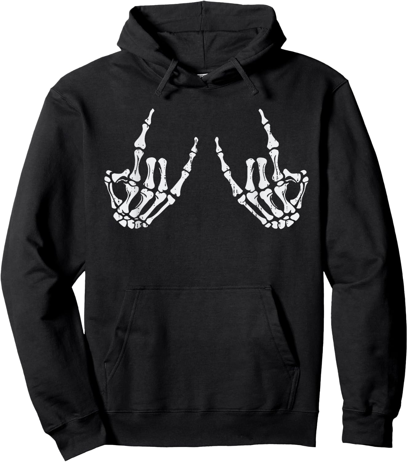 Retro Rocker Hand Sign Rock Skeleton Halloween Hoodie - Hoodie | Black