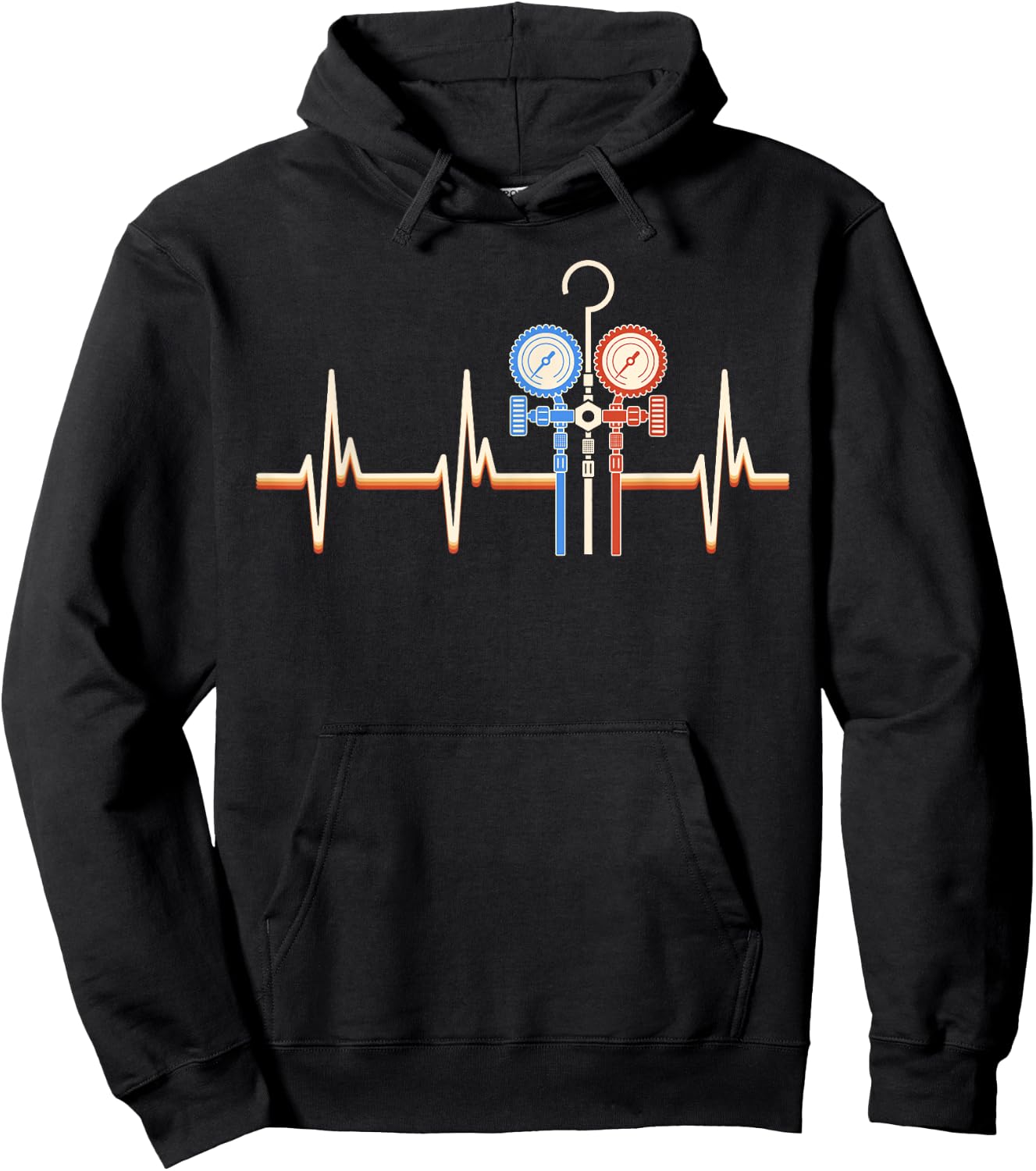 HVAC Techician EKG Line Heartbeat HVAC Tech Funny Hoodie - Hoodie | Black