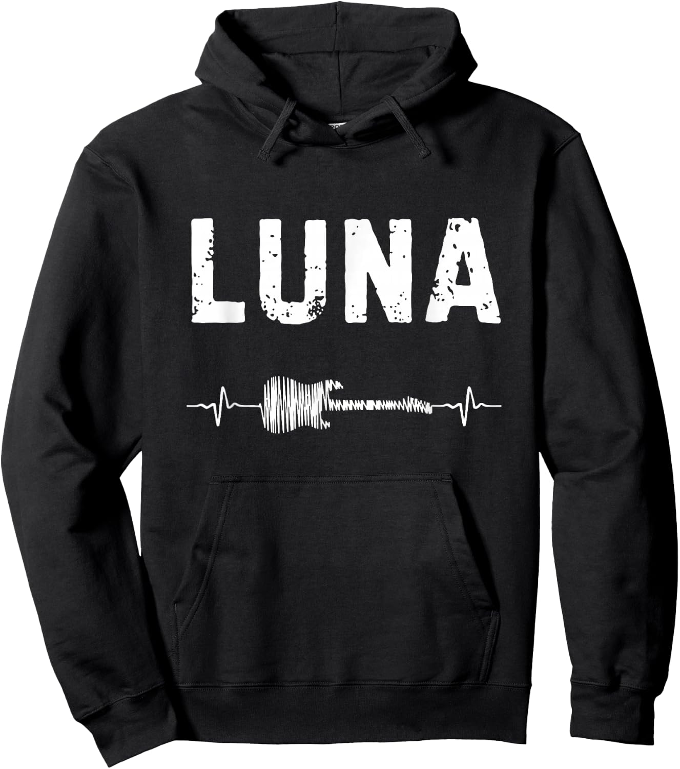 Luna Guitar Heartbeat Music Guitarist Retro Vintage Hoodie - Hoodie | Black