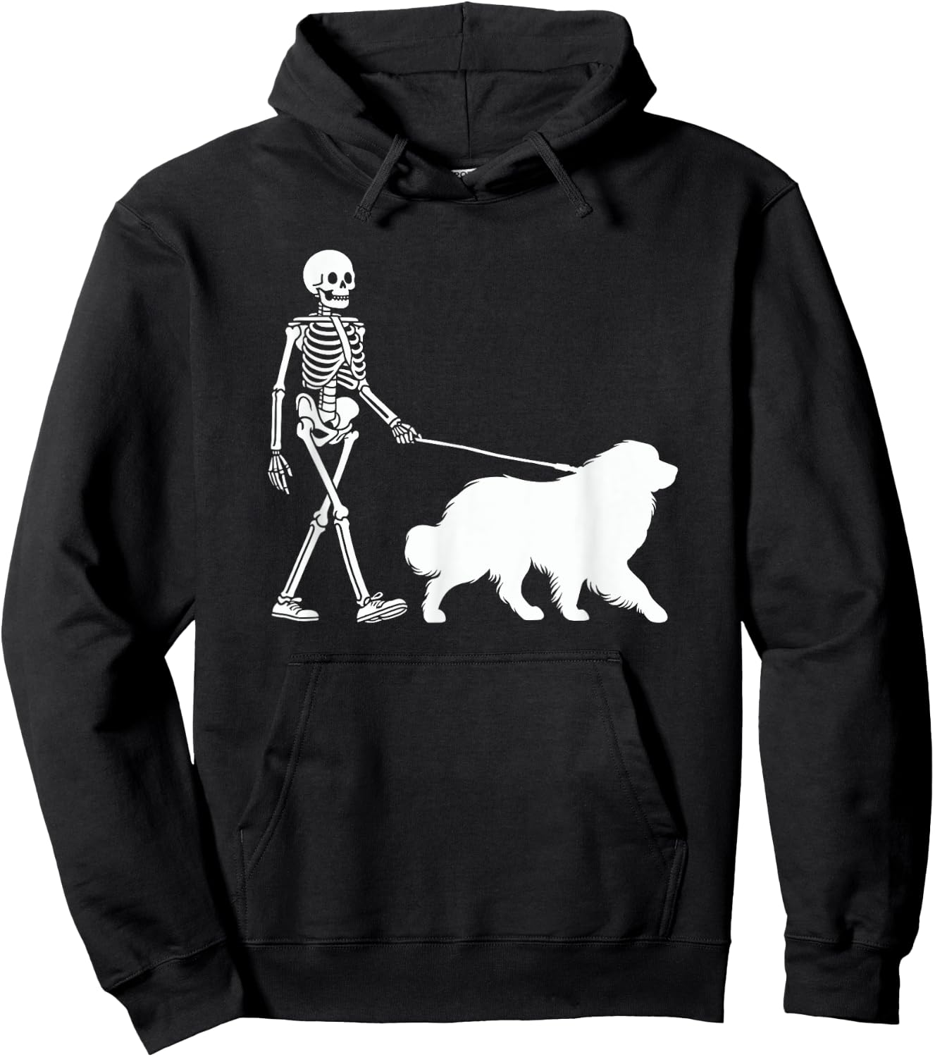Skeleton Walking a Dog Great Pyrenees Halloween Outfit Hoodie - Hoodie | Black