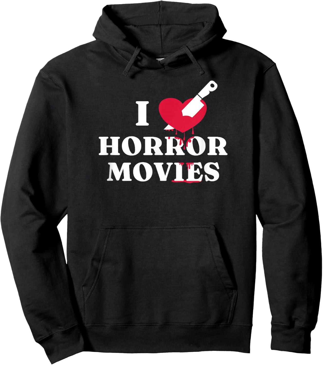 I Love Horror Movies Knife Heart Blood Splatter Fan Hoodie - Hoodie | Black