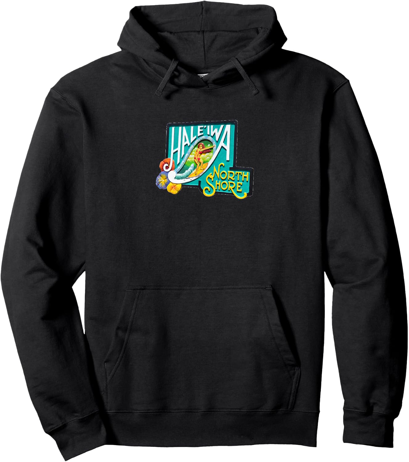 Hawaii Haleiwa Sign Surf Girl Hoodie - Hoodie | Black