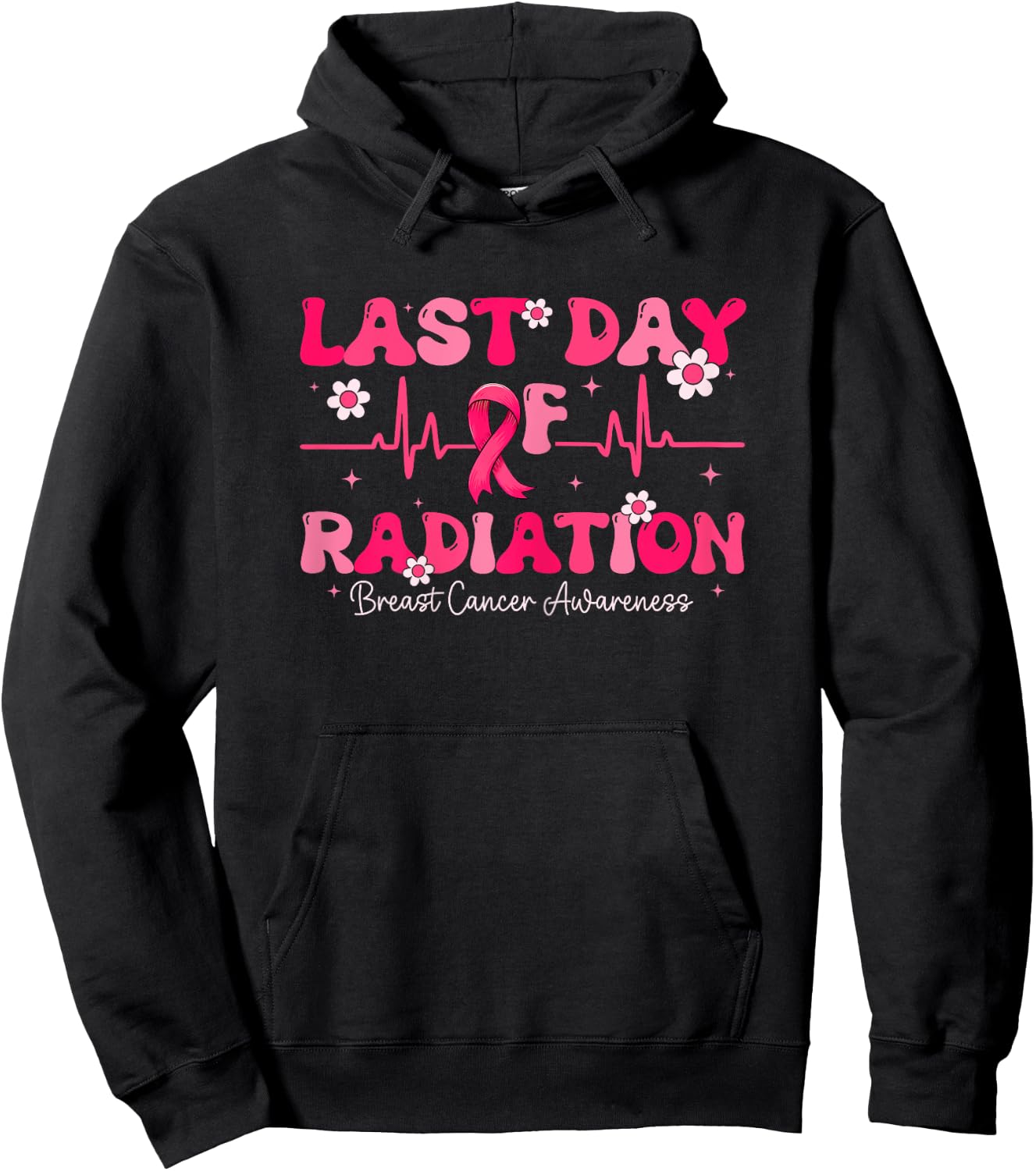 Last Day Of Radiation Heartbeat Breast Cancer Awareness Hoodie - Hoodie | Black