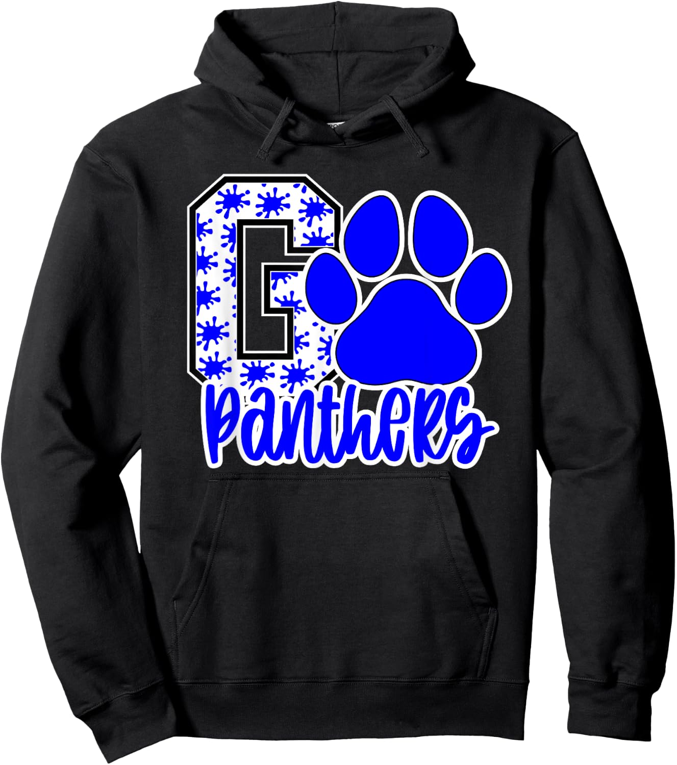 Go Panthers Splatter Blue White Panther Pride School Spirit Hoodie - Hoodie | Black