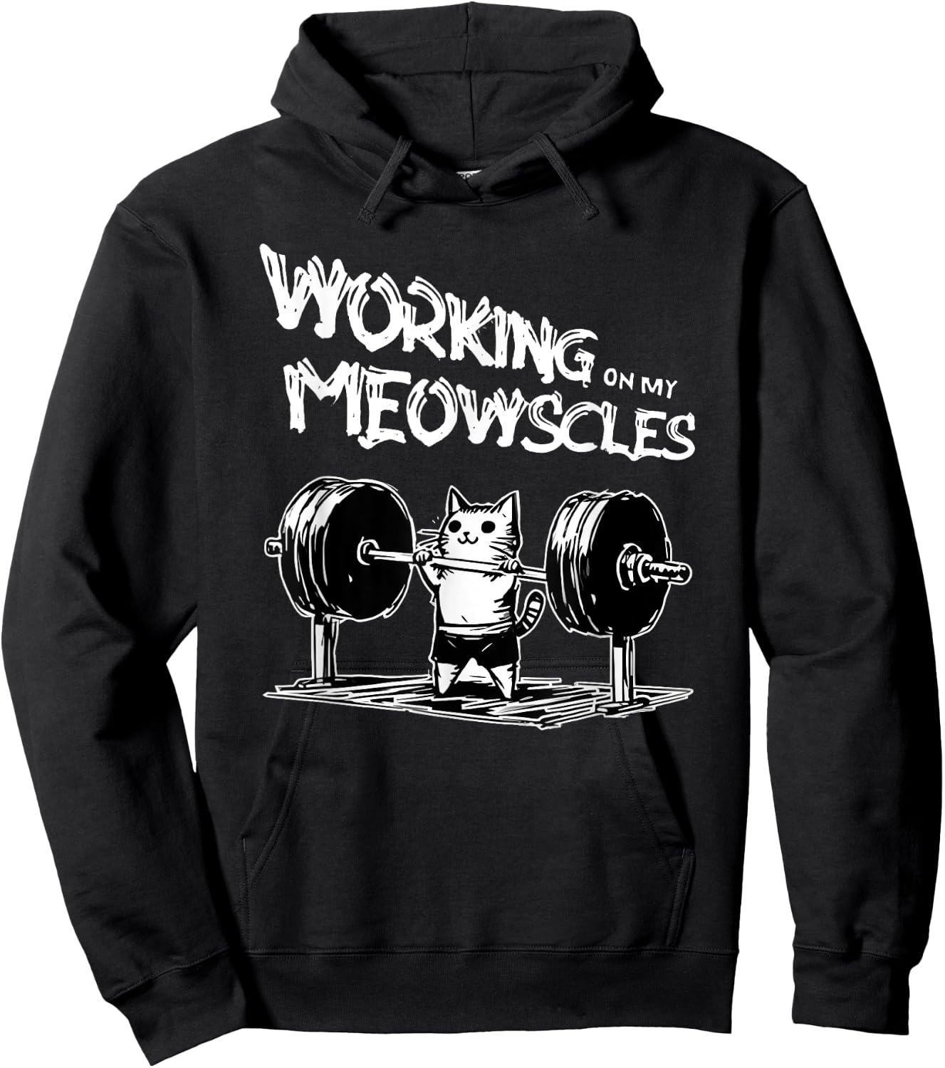 funny quotes about gym -Adults Black Small Modern Classic Cartoon People Classic Spring Short Sleeve Lightweight, Durable Blend working on my meowscles Hoodie - Hoodie | Black