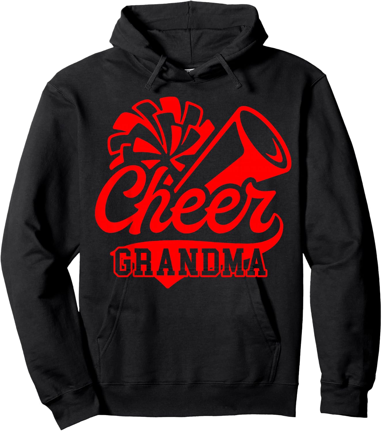 Cheer Grandma Biggest Fan Leopard Black And Red Pom Pom Hoodie - Hoodie | Black