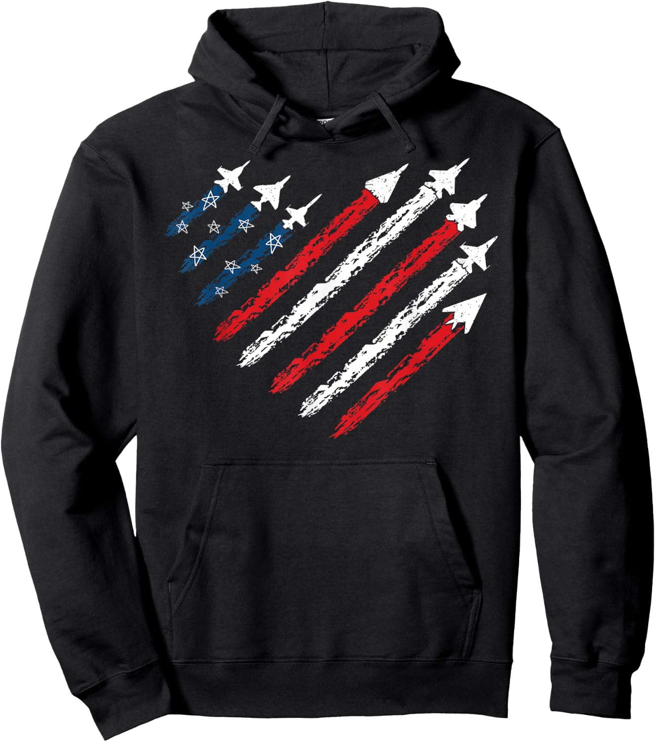 Retro Fighter Jet Airplane American Flag Heart 4th Of July Hoodie - Hoodie | Black