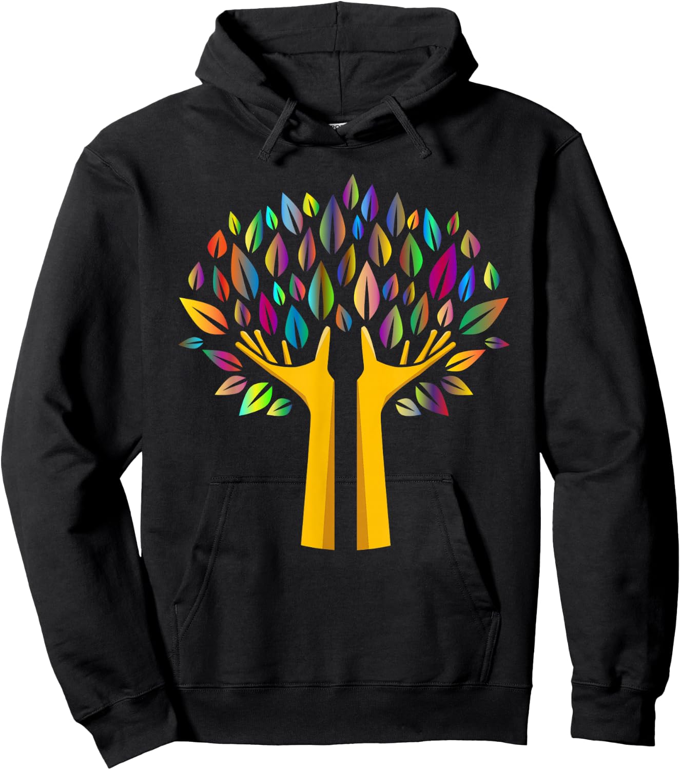 Ecology Tree in Hands with Rainbow Leaves Hoodie - Hoodie | Black
