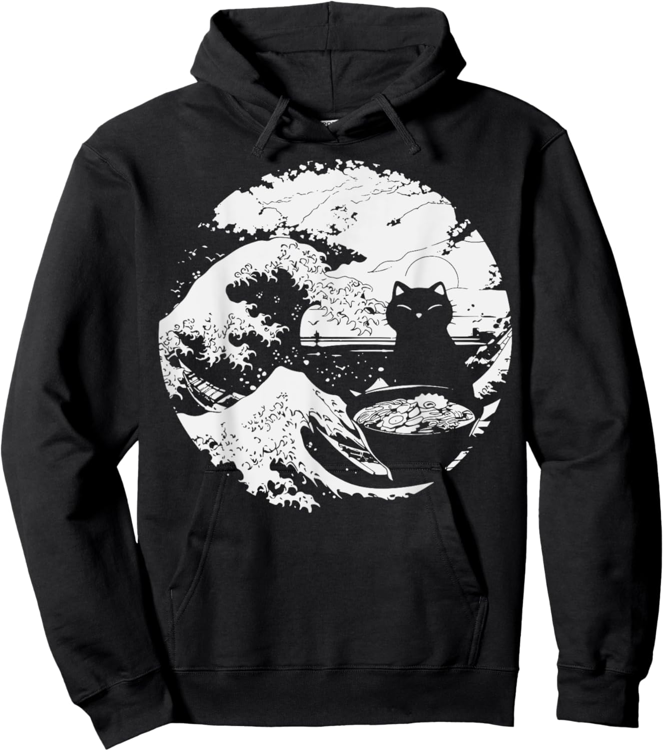 Anime Cat Eating Ramen Japanese Ramen Cat Japan Hoodie - Hoodie | Black