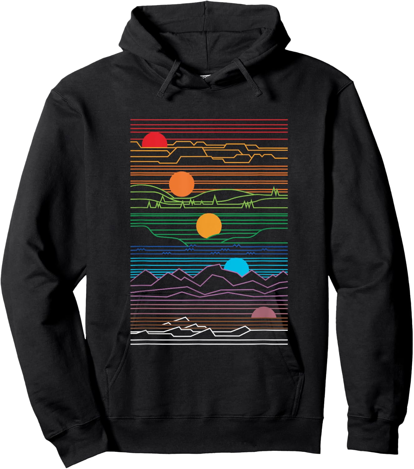 Sun and moon design with trees and mountains Hoodie - Hoodie | Black