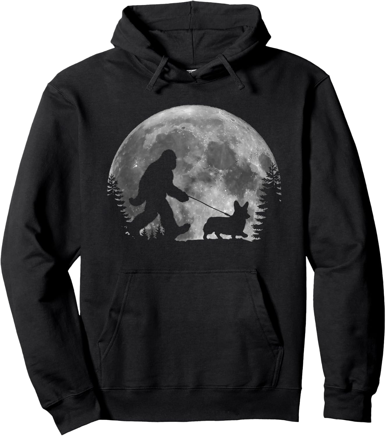 Bigfoot Walking a Dog Funny Corgi Lovers Moon Halloween Hoodie - Hoodie | Black