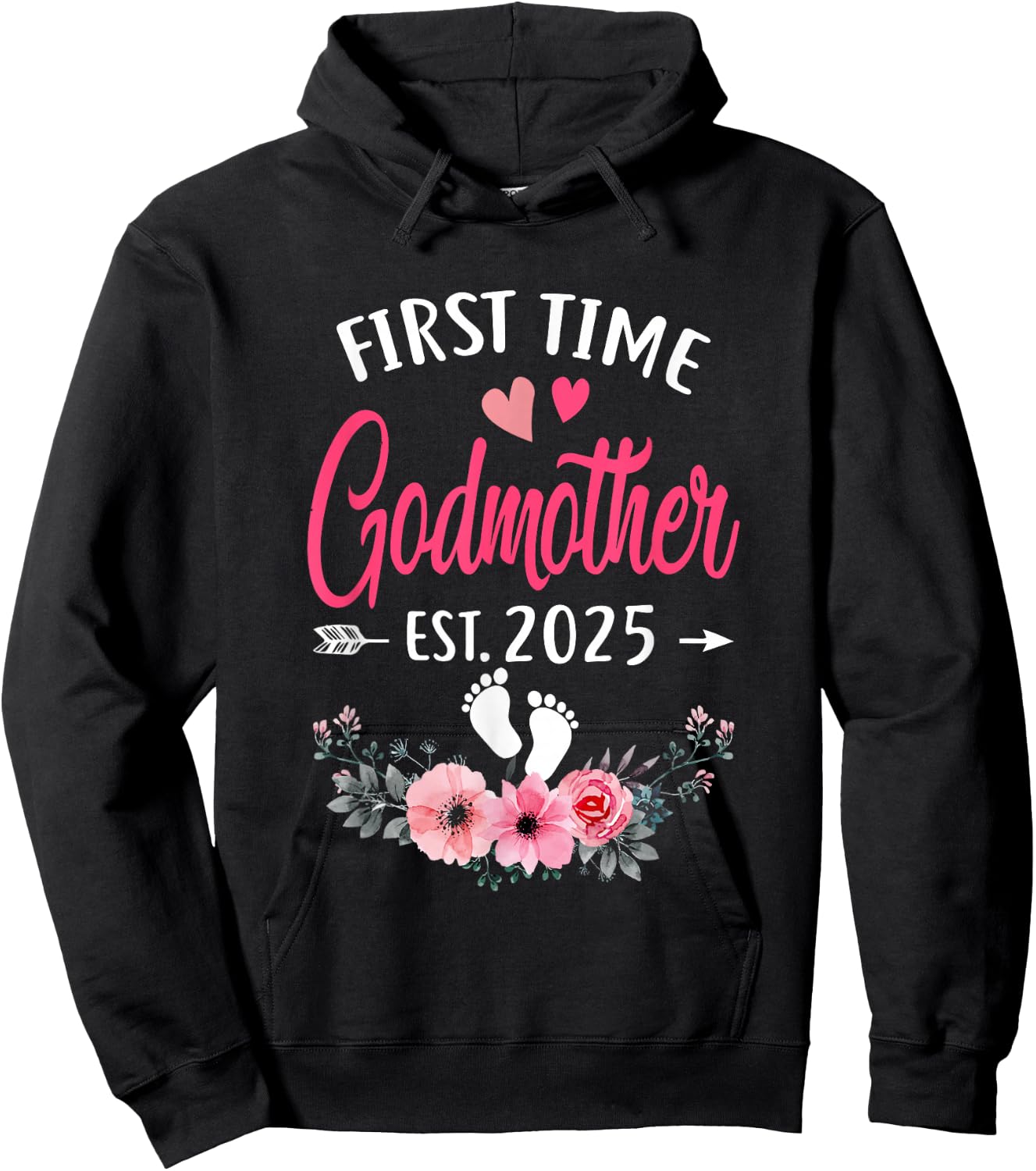 First Time Godmother Promoted To Godmother Est 2025 Mothers Hoodie - Hoodie | Black