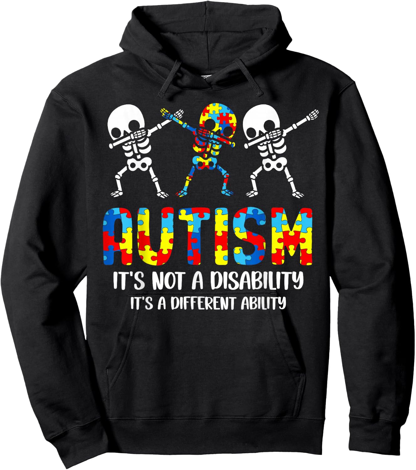 Not a Disability It's a Different Ability Autism Skeleton Hoodie - Hoodie | Black