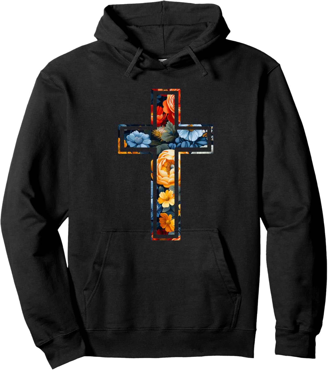Elegant Silhouette Flowers Faith Floral Christian Cross Hoodie - Hoodie | Black