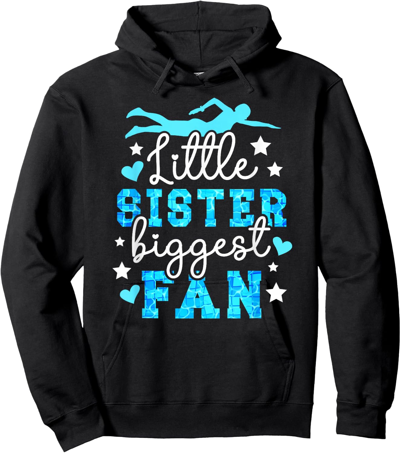 Little Sister Biggest Fan Swim Sister Of A Swimmer Sister Hoodie - Hoodie | Black