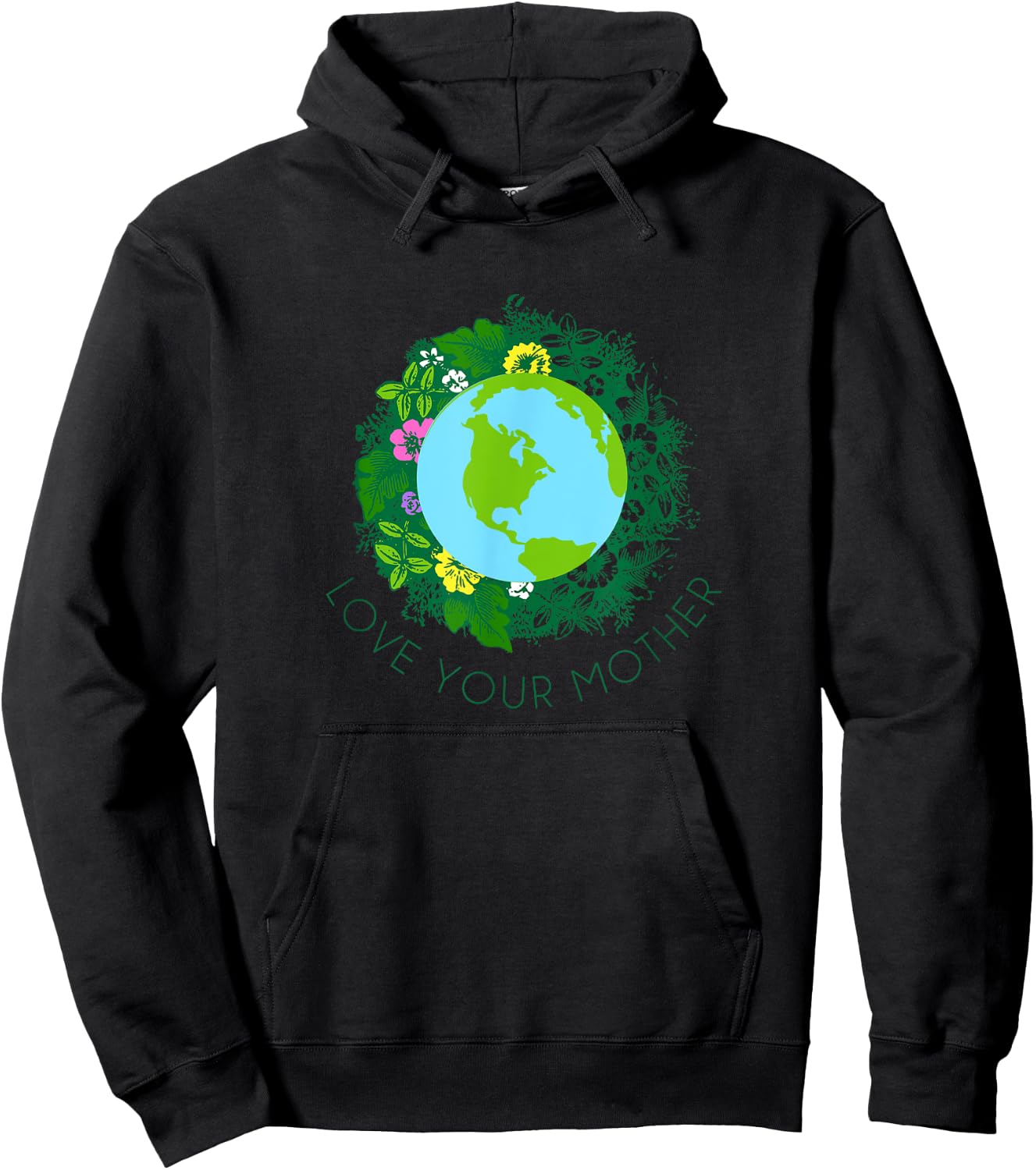 Love Your Mother Earth and Flowers Shirt Cute Earth Day Gift Hoodie - Hoodie | Black