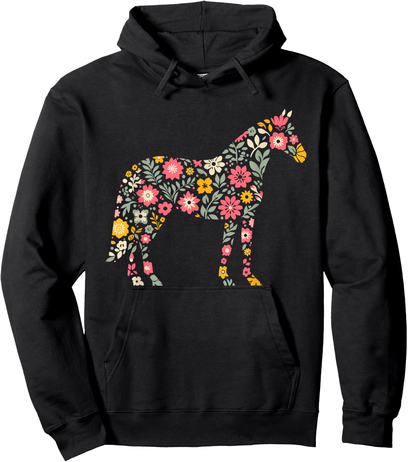 Floral FLower Horse Mom Grandma Mothers Day Hoodie - Hoodie | Black
