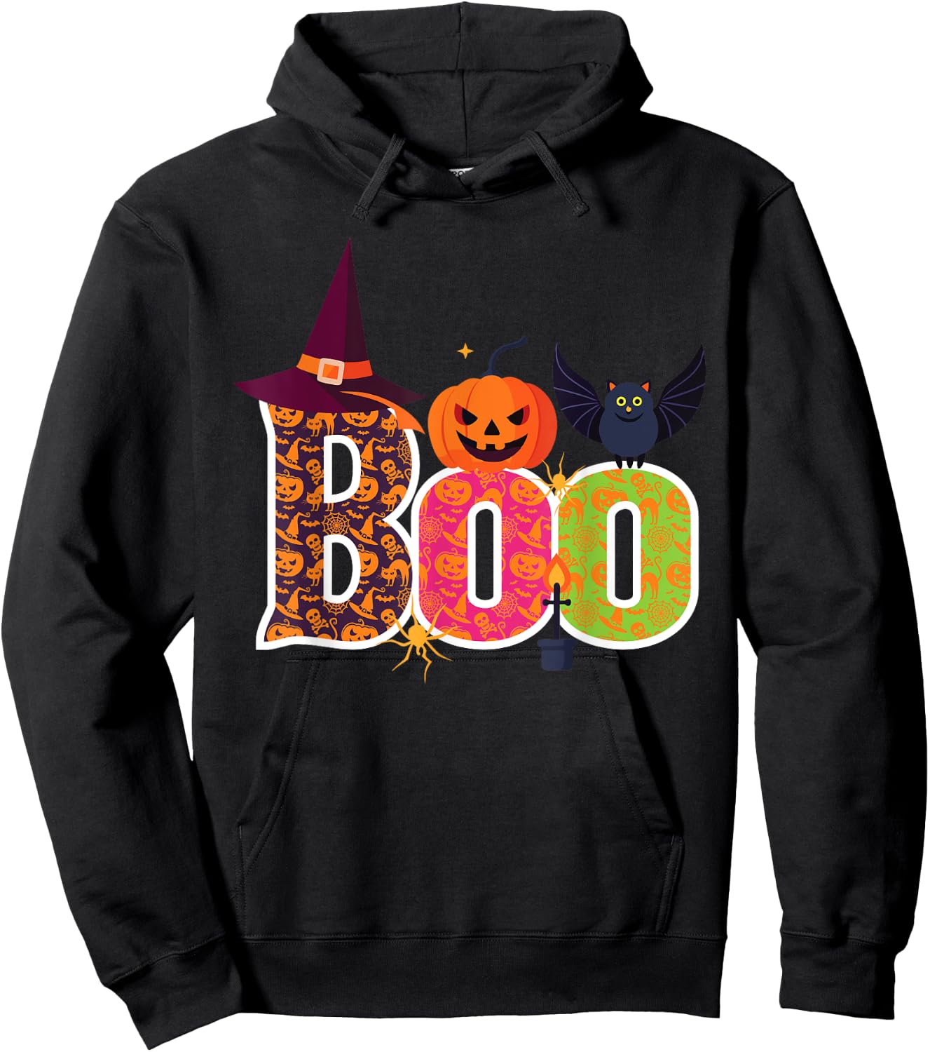 Haunted BOO Halloween Witch Pumpkin Bat Adults Kids Hoodie - Hoodie | Black
