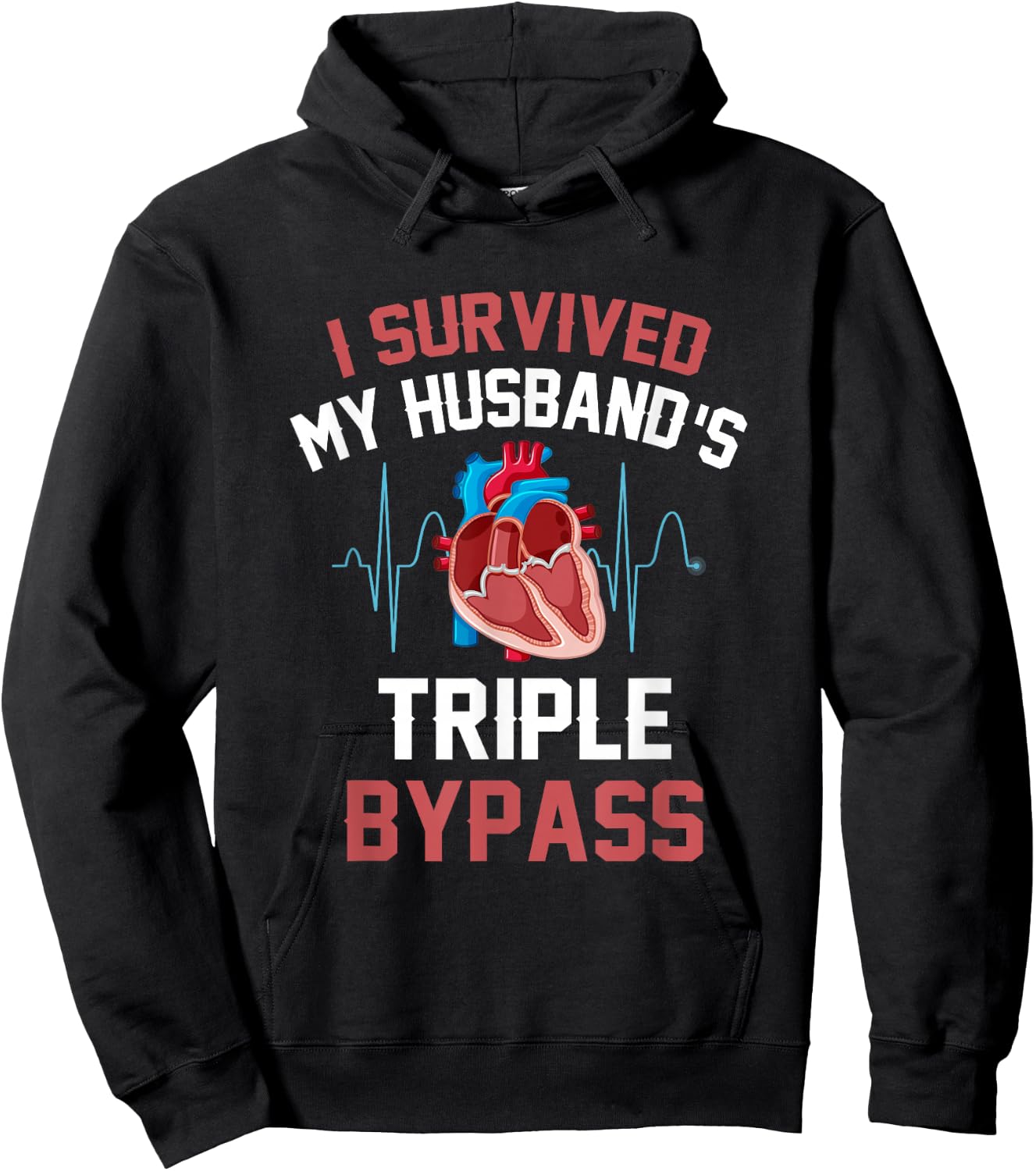 I Survived My Husbands Triple Bypass Heart Surgery Heartbeat Hoodie - Hoodie | Black