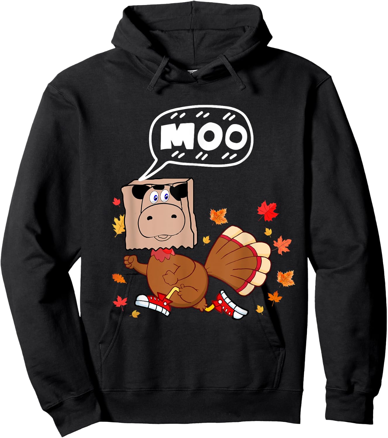 Thanksgiving 2022 Funny Fake Cow Moo Thanksgiving Turkey Hoodie - Hoodie | Black
