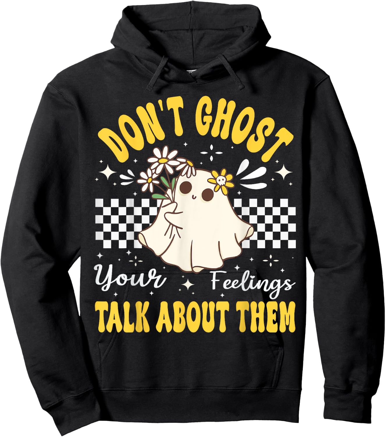 Don't Ghost Your Feeling Mental Health Halloween Flower Hoodie - Hoodie | Black