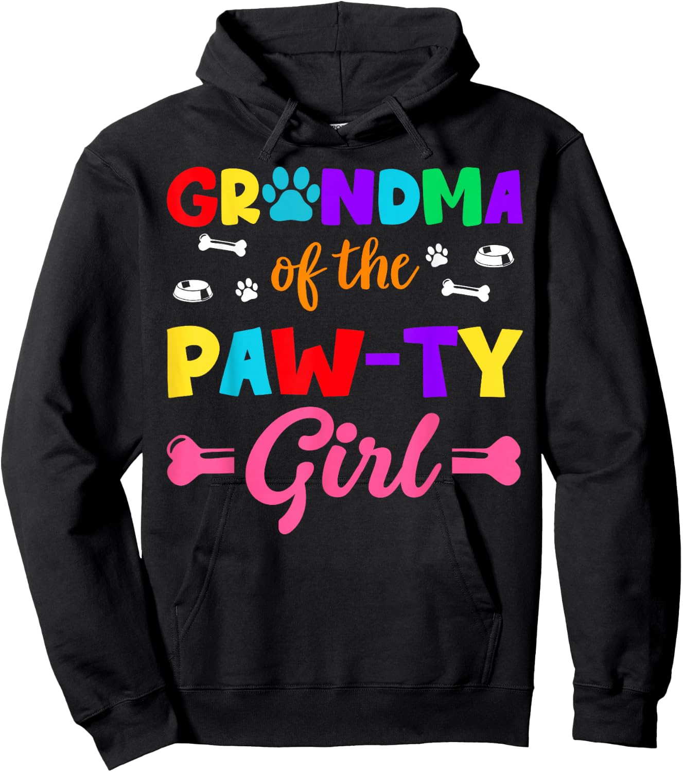 Grandma of The Paw-ty Girl Dog Family Matching Party Hoodie - Hoodie | Black