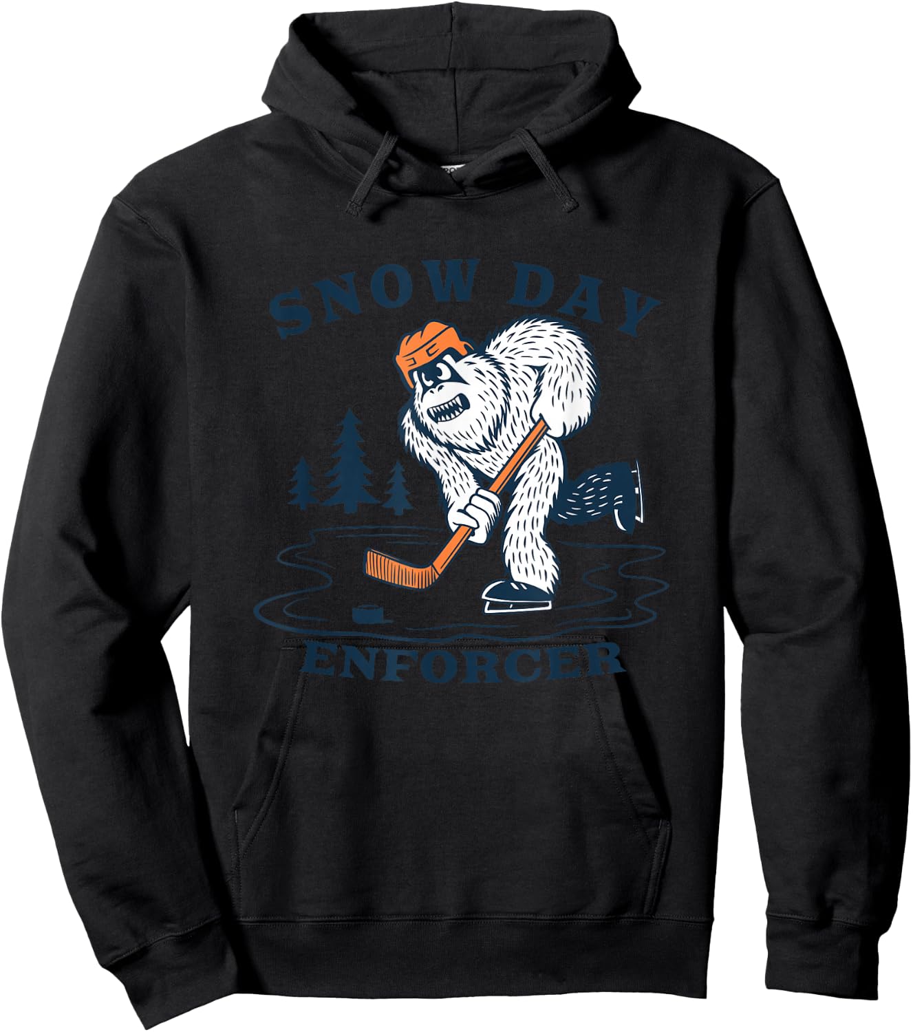 Snow Day Enforcer Abominable Snowman Hockey Player Hoodie - Hoodie | Black