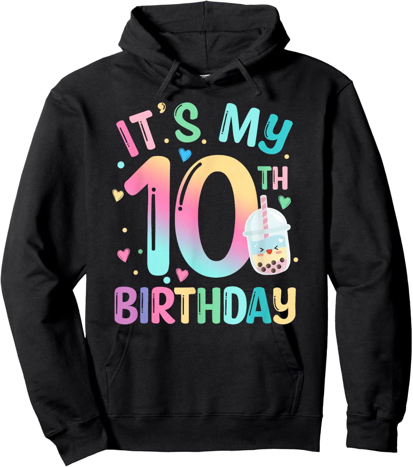 It's My 10th Birthday Bubble Boba Tea Party 10 Year Old Girl Hoodie - Hoodie | Black