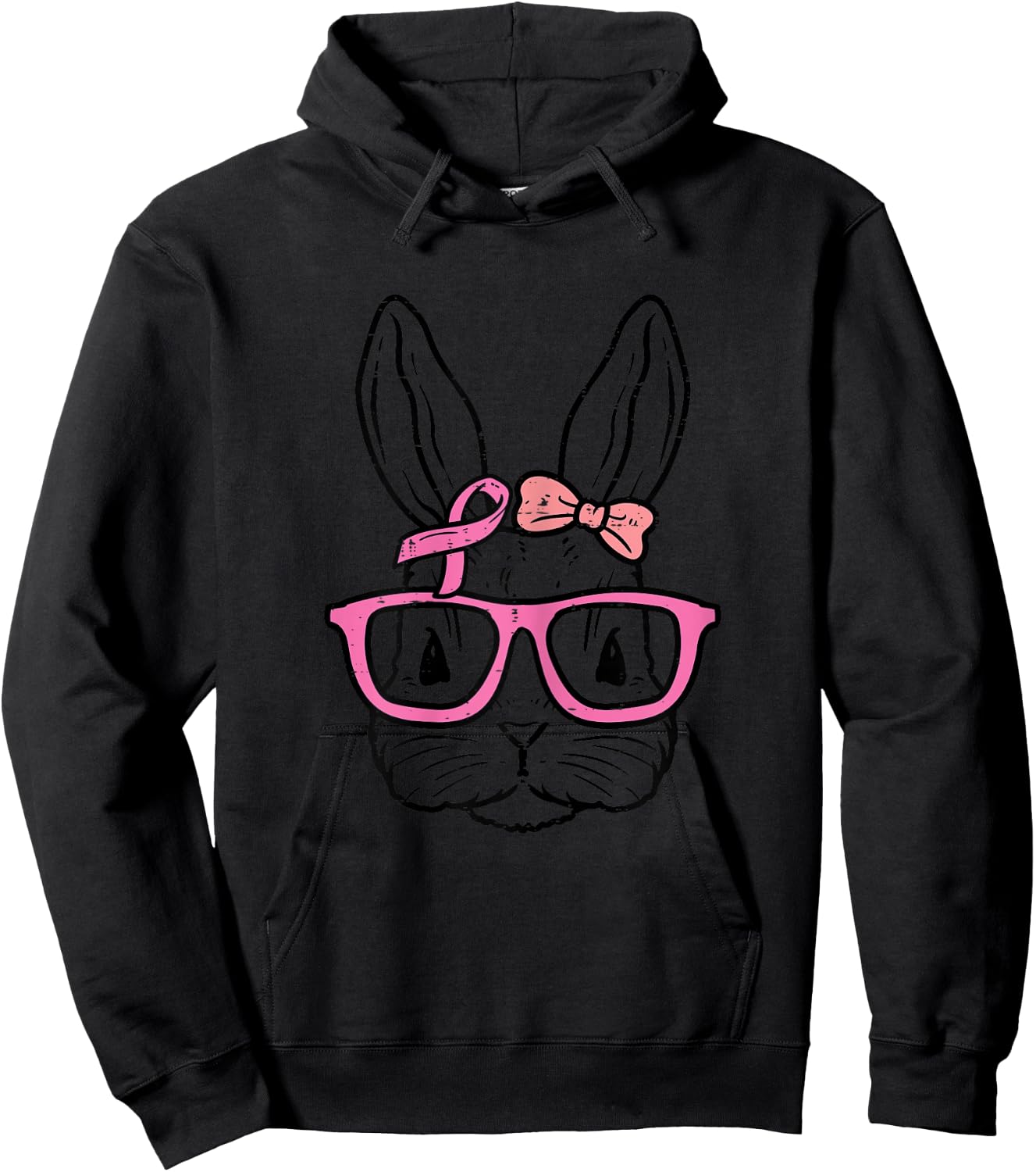Pink Bunny Rabbit Fighting Breast Cancer Awareness Women Hoodie - Hoodie | Black