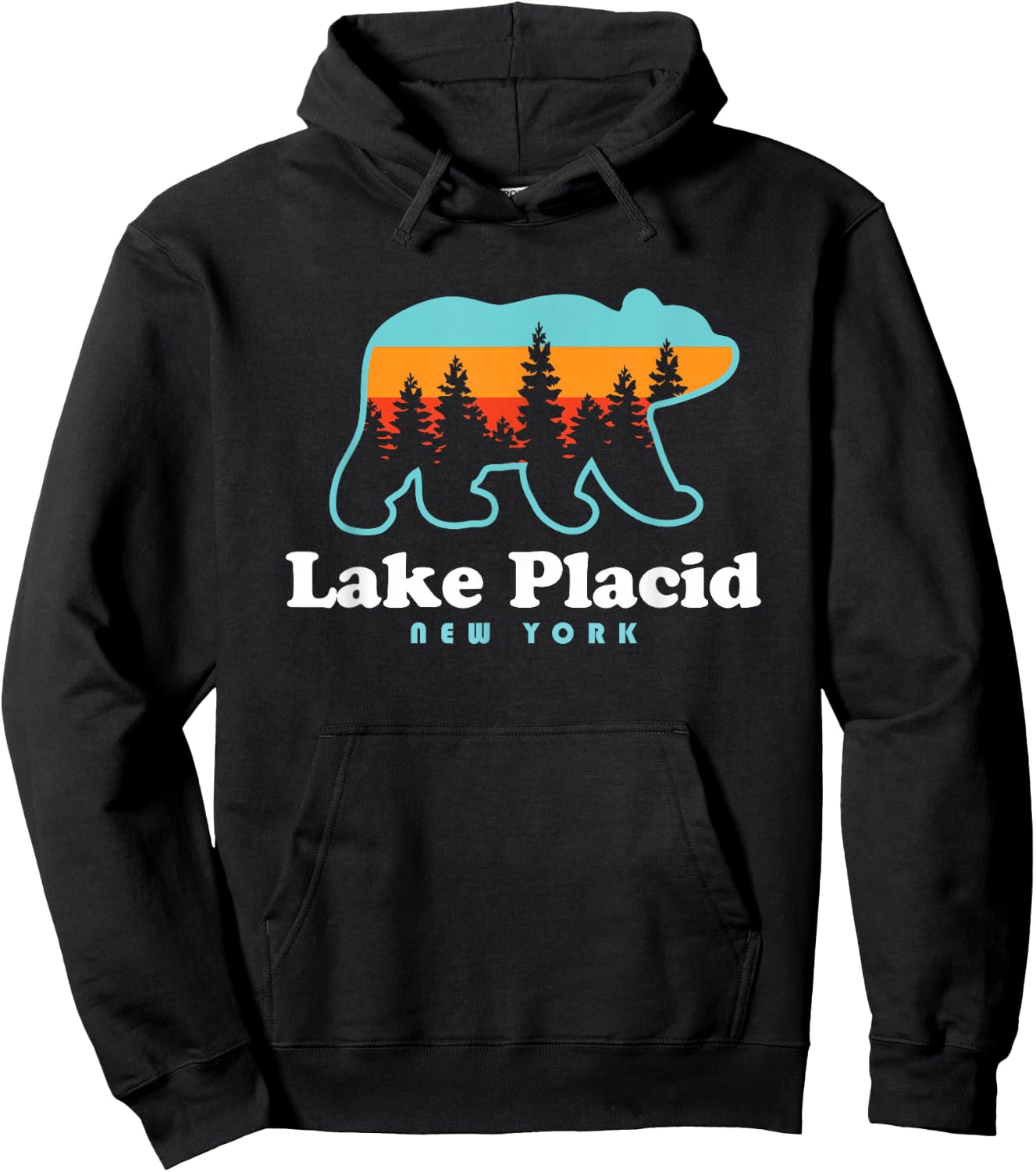 Lake Placid NY Adirondacks Bear Adirondack Hiking Hoodie - Hoodie | Black