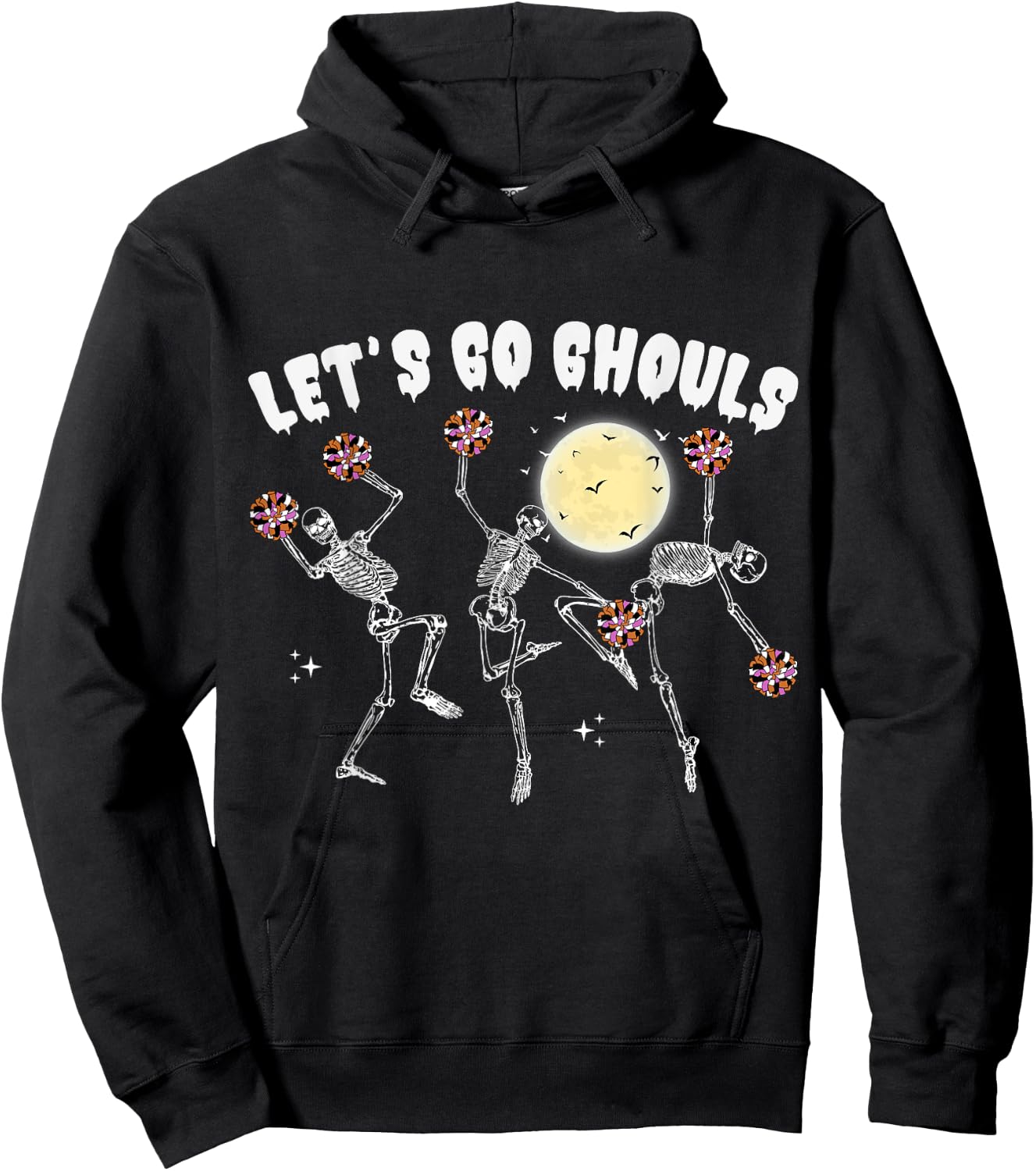 Lets Go Ghouls Cheerleader Halloween Skeleton Cheerleading Hoodie - Hoodie | Black
