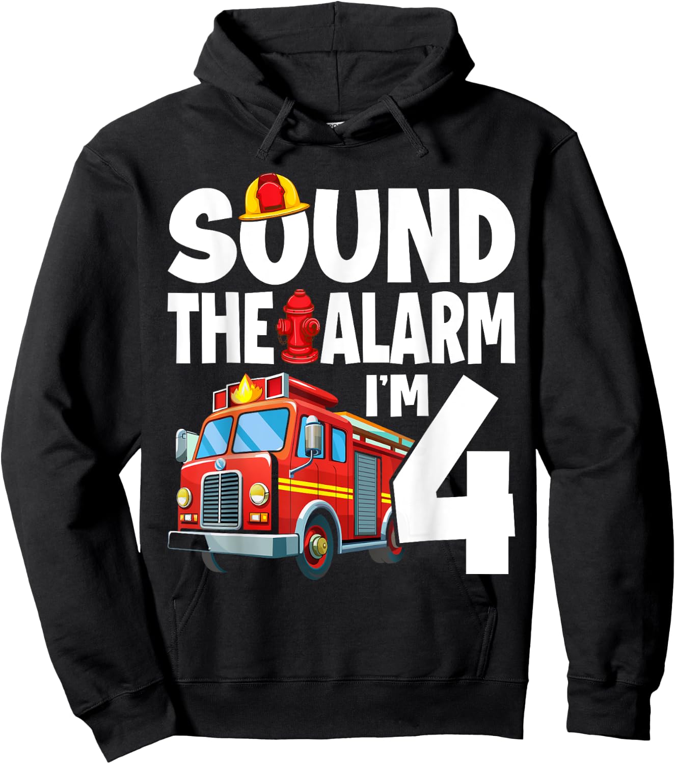 Fire Truck 4th Birthday Boy Firefighter 4 Year Old Hoodie - Hoodie | Black
