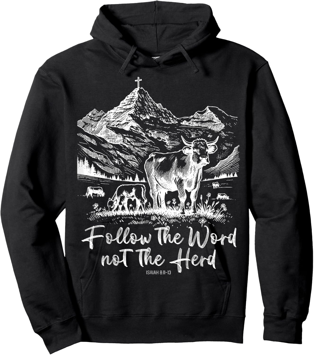 Follow The Word Not The Herd Funny Cow Farm Hoodie - Hoodie | Black