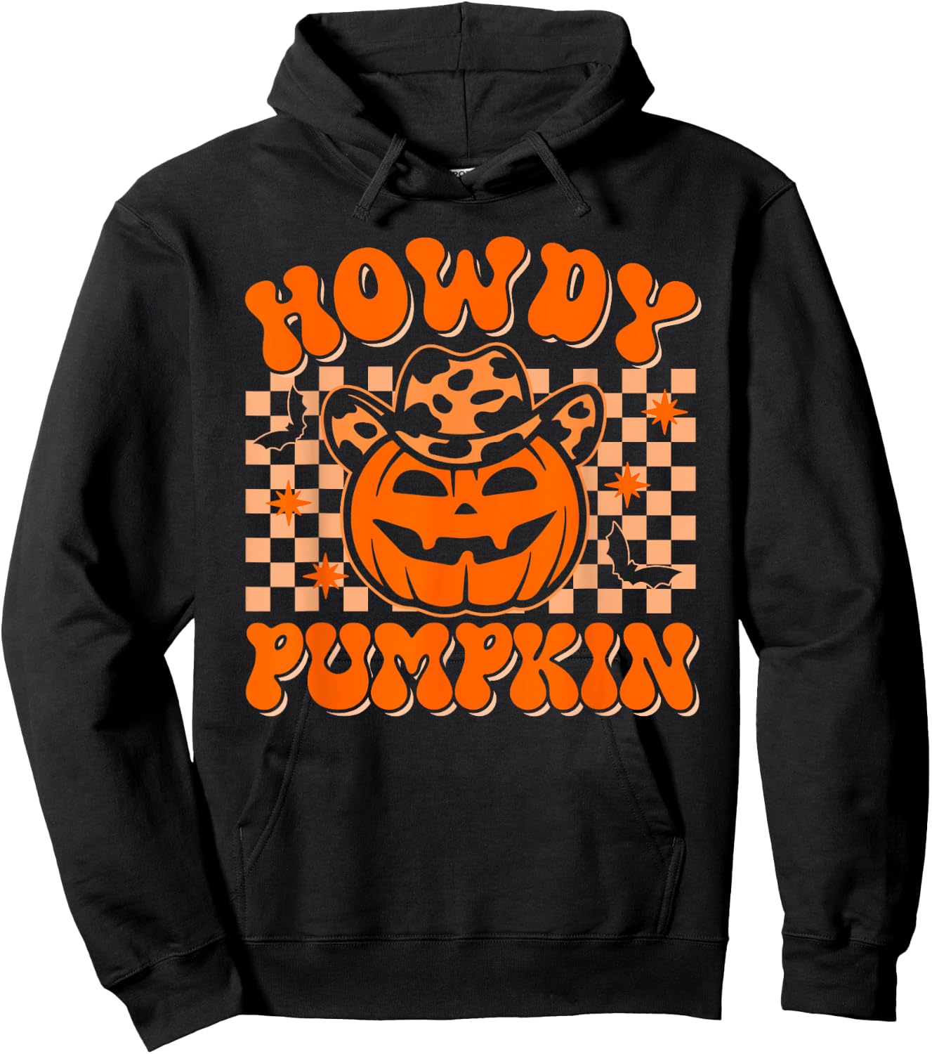 Howdy Pumpkin Groovy Western Halloween Vintage Rodeo Cowgirl Hoodie - Hoodie | Black