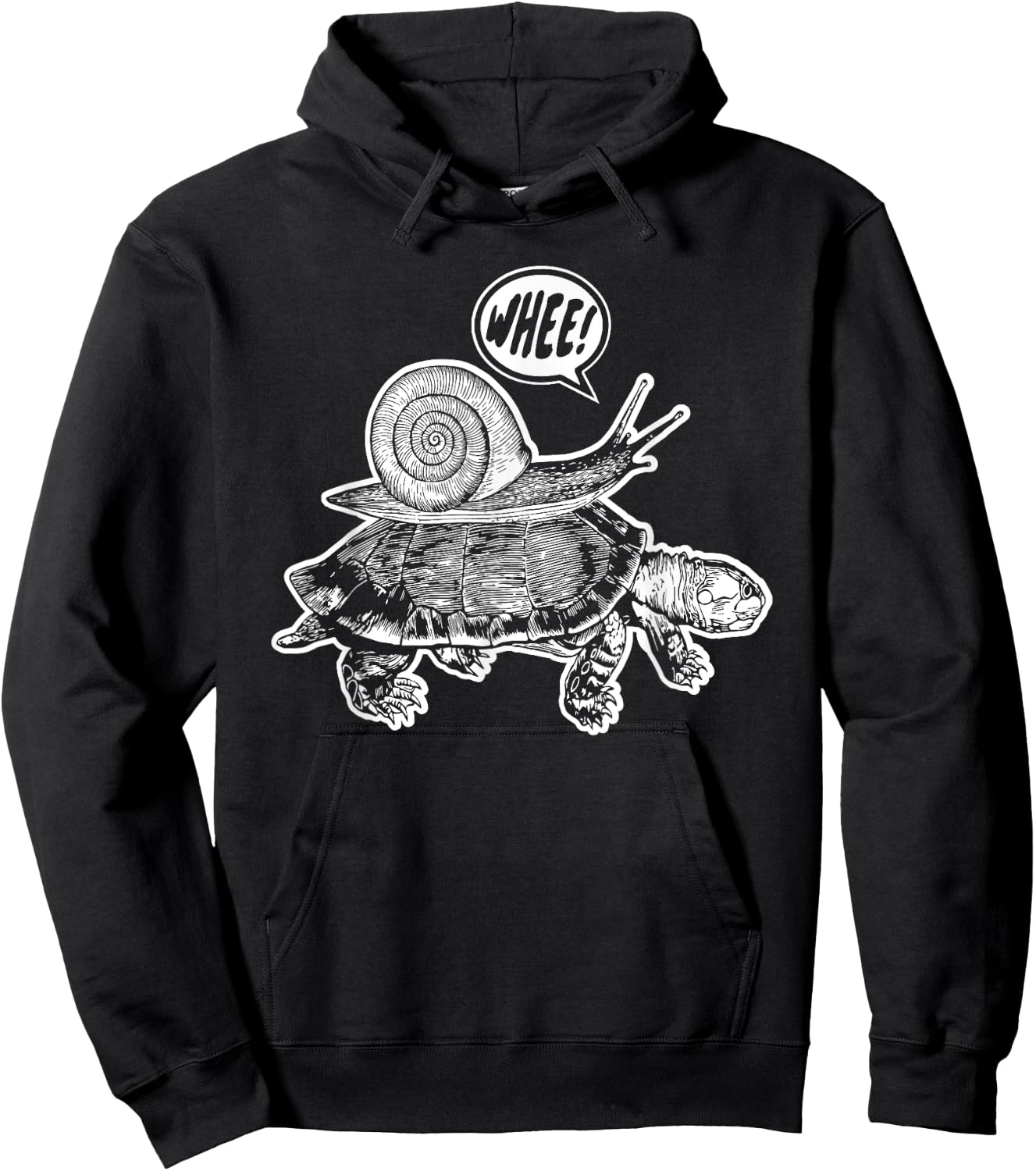 Snail riding turtle says whee! joke funny Hoodie - Hoodie | Black