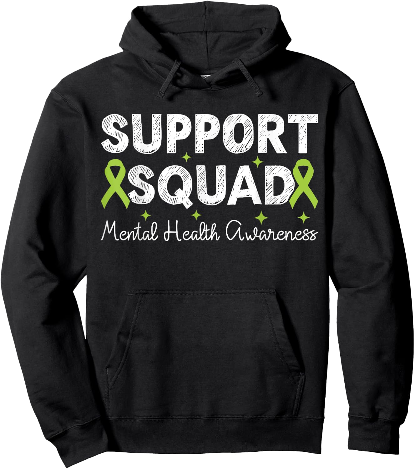 Support Squad Mental Health Awareness Green Ribbon Men Women Hoodie - Hoodie | Black