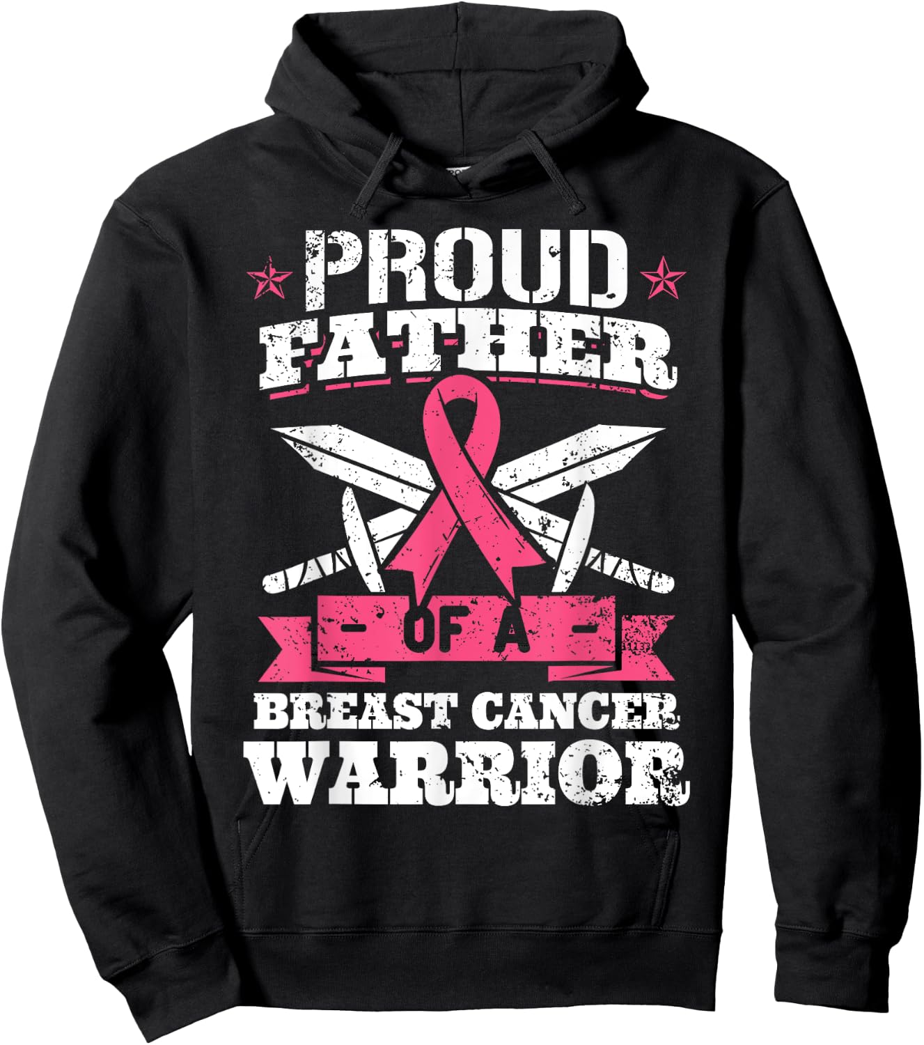 Proud Father Of Breast Cancer Warrior Pink Awareness Ribbon Hoodie - Hoodie | Black