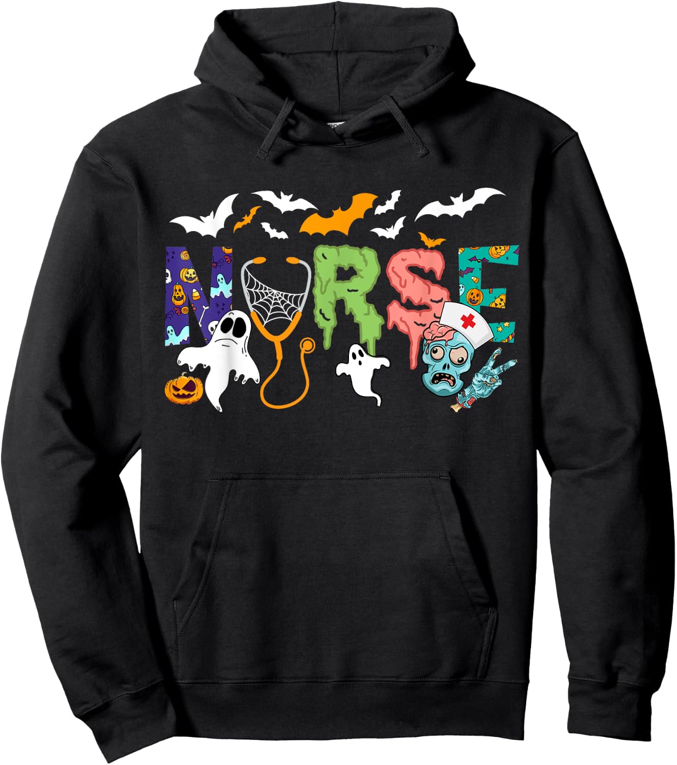 Cute Halloween Nurse Nursing Zombie Halloween Pattern Hoodie - Hoodie | Black