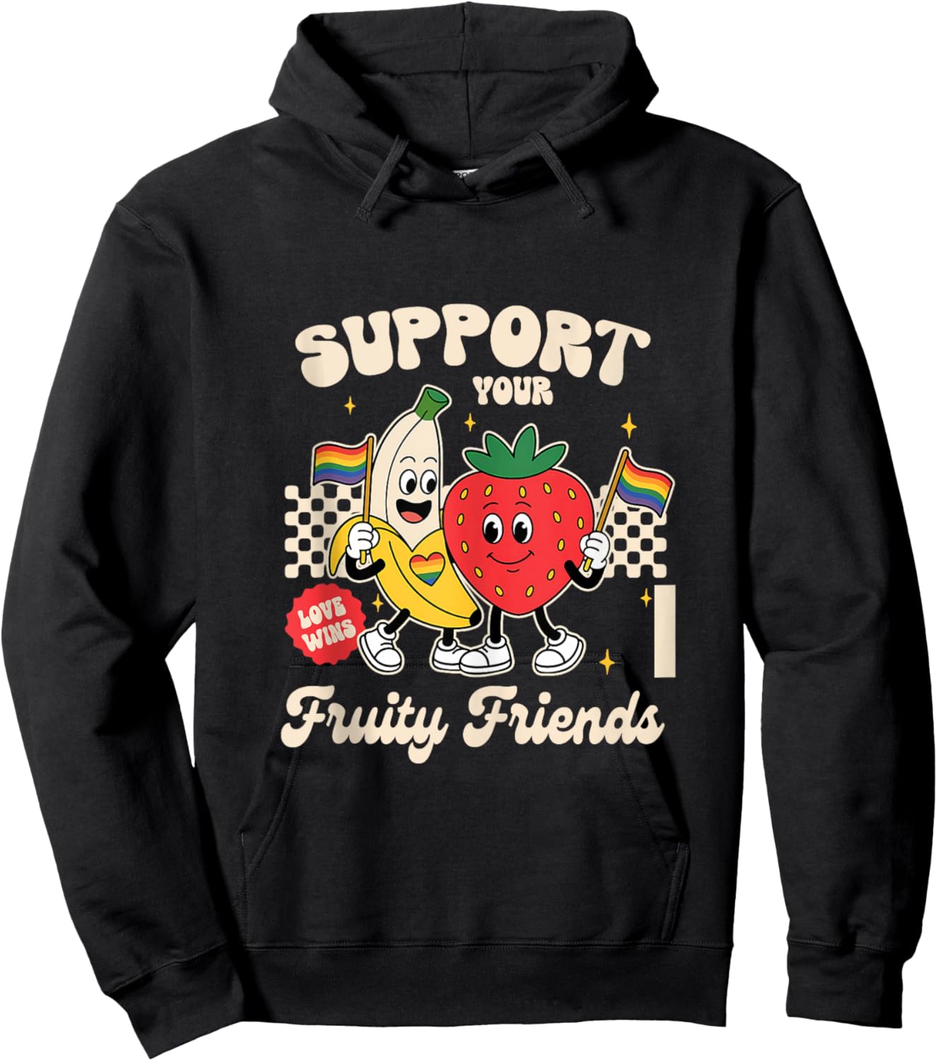 LGBT Pride Banana Strawberry Support Your Fruity Friends Hoodie - Hoodie | Black