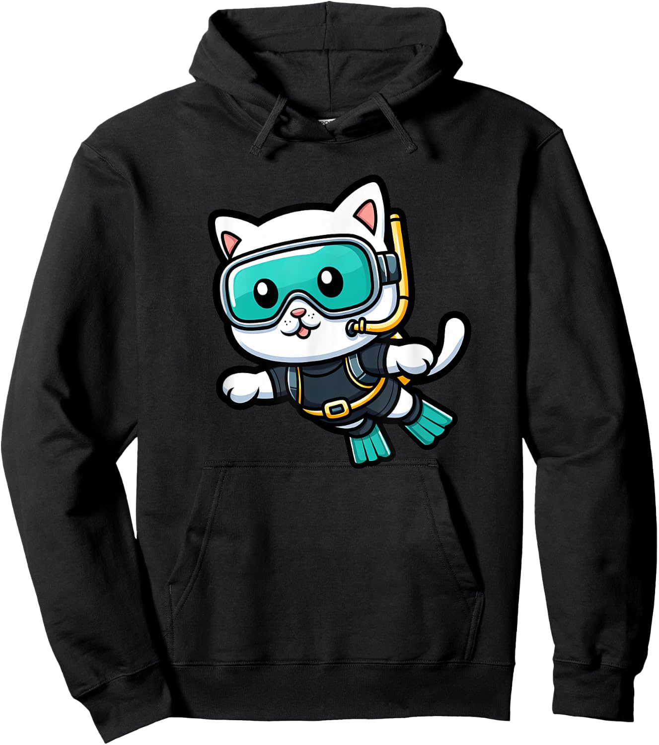 White Cat Scuba Diving Pet Funny Snorkeling Men Women Girls Kids Hoodie - Hoodie | Black