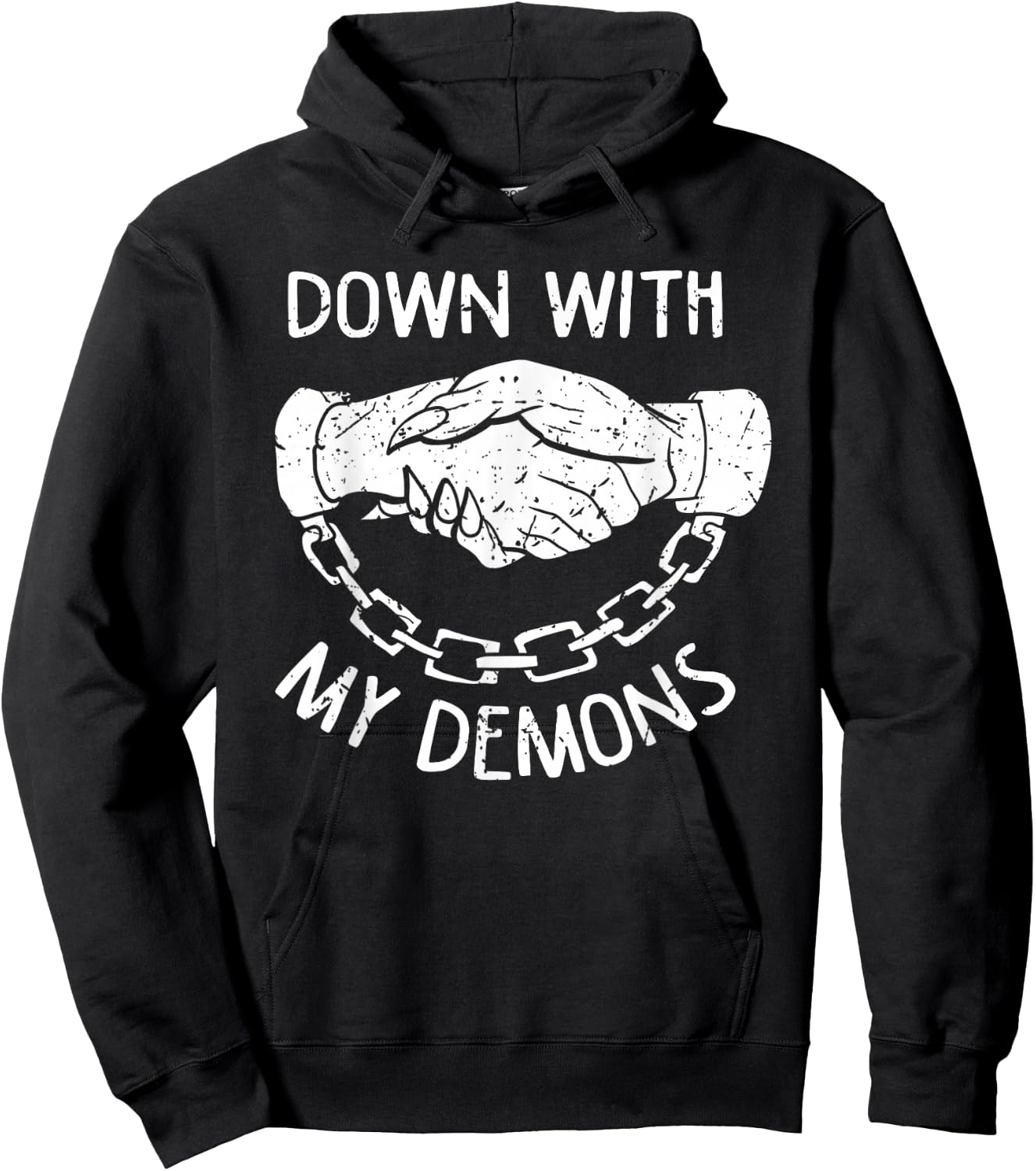 Down With My Demons Deal Handshake Aesthetic Goth Hoodie - Hoodie | Black