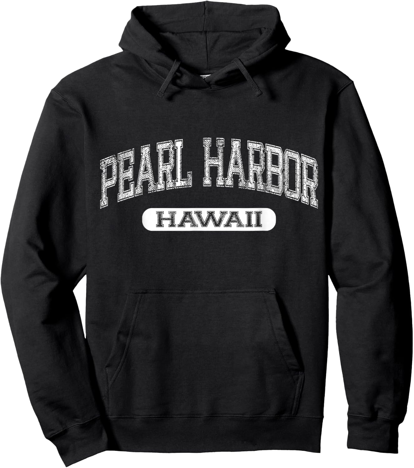 Vintage Pearl Harbor Hawaii Varsity Text University Font Hoodie - Hoodie | Black