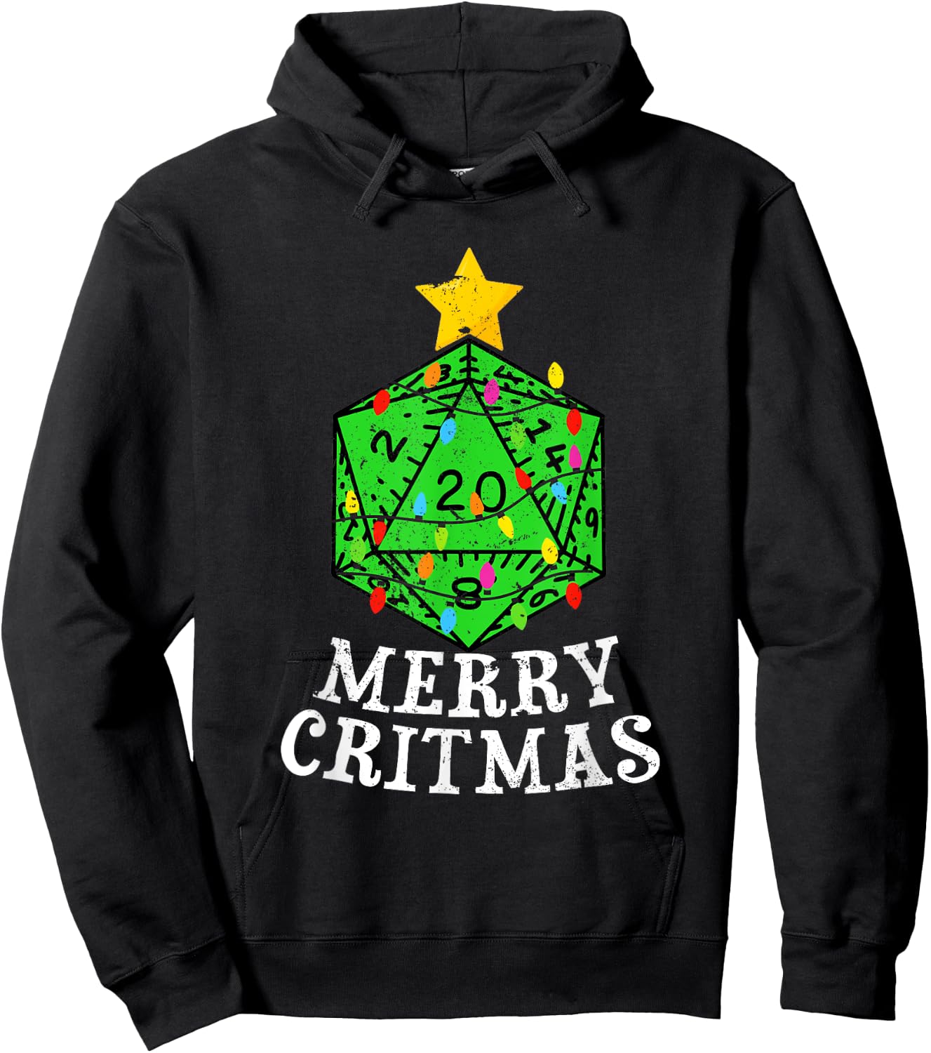 Merry Critmas D20 RPG Christmas Tree RPG Gamer Gaming Xmas Hoodie - Hoodie | Black
