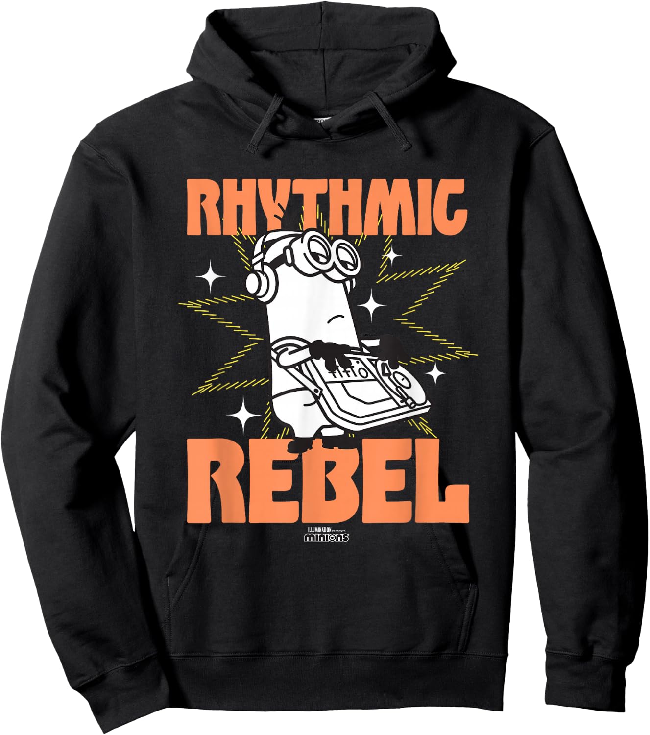 Minions Rhythmic Rebel Kevin The Minion Vintage DJ Logo Hoodie - Hoodie | Black