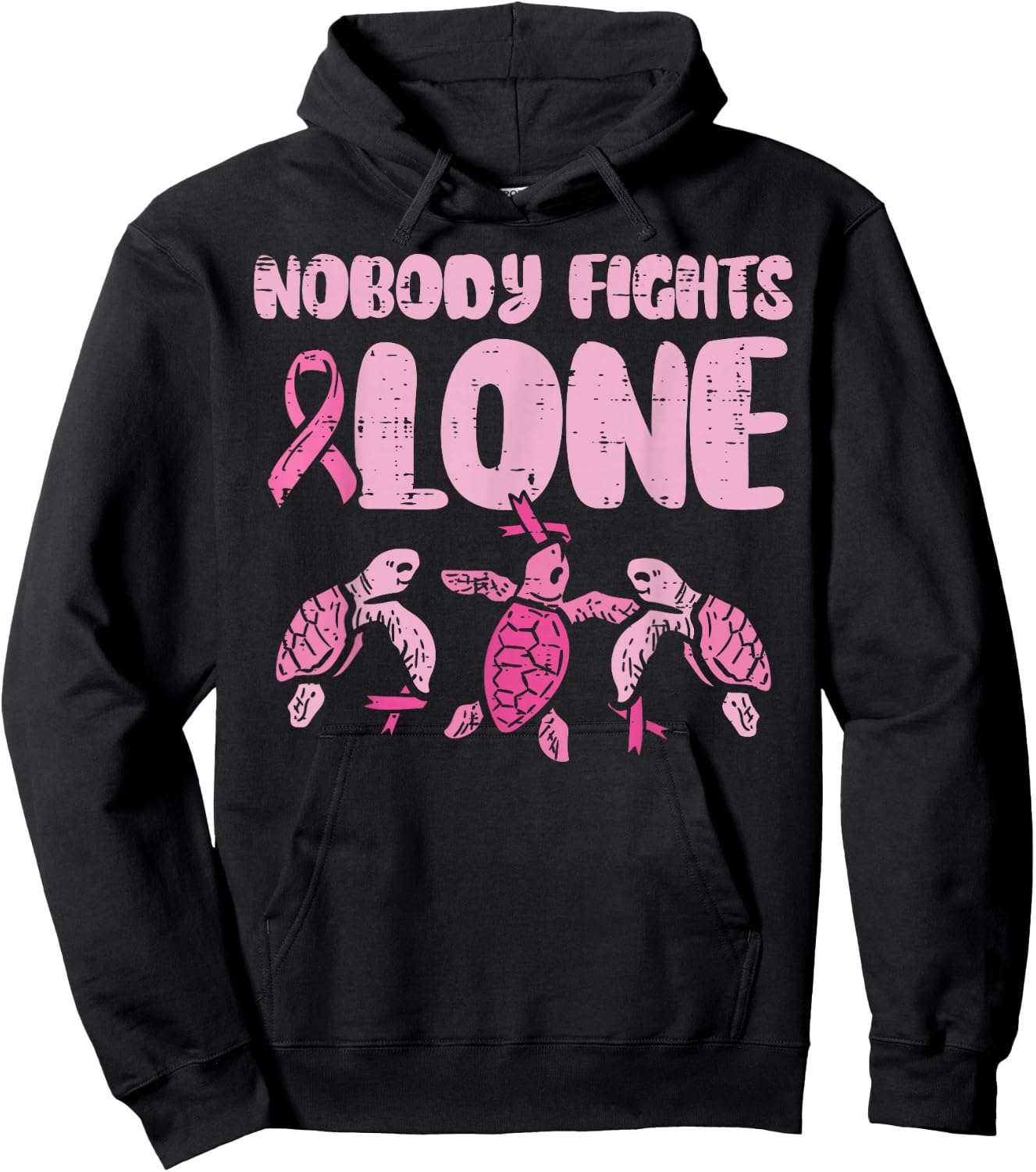 Nobody Fights Alone Turtles Breast Cancer Awareness Hoodie - Hoodie | Black