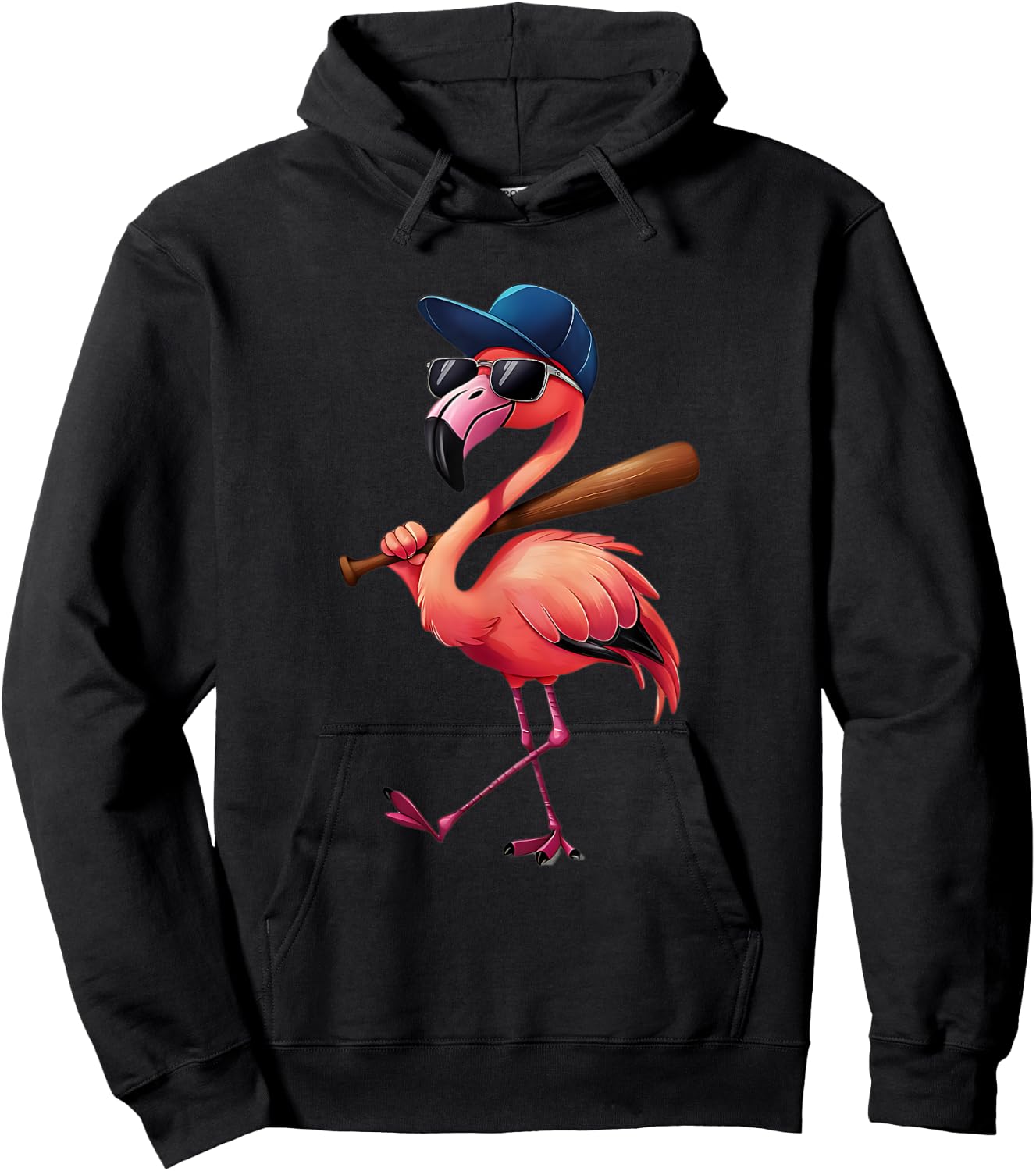 Funny Flamingo Cool Playing Softball Flamingo in Sunglasses Hoodie - Hoodie | Black